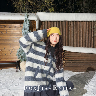 903 毛衣上衣女装 条纹连帽包袖 短款 251128903 黑白常规款