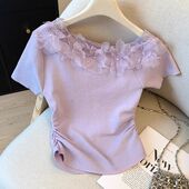 修身 韩系甜美风立体花朵短袖 新款 夏季 收腰别致上衣 T恤女短款