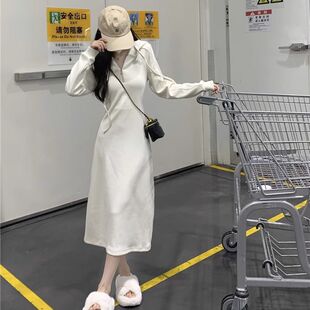 法式气质卫衣连衣裙子早秋季2026新款女装长裙配大衣内搭打底长裙