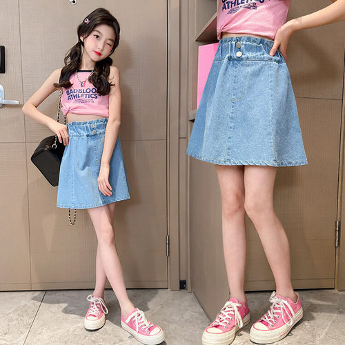 女童花苞腰牛仔短裙童装夏季中大童百搭外穿儿童半身裙韩版潮甜美