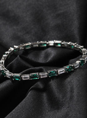 铜镶5A锆石网球链祖母绿拼色