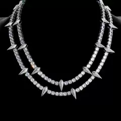 European and American Black Panther Style Full Diamond Hip-Hop Necklace, Large Zircon Street Fashion Tennis Chain for Men and Women, Versatile Chain