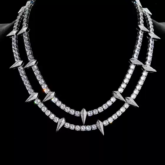 European and American Black Panther Style Full Diamond Hip-Hop Necklace, Large Zircon Street Fashion Tennis Chain for Men and Women, Versatile Chain