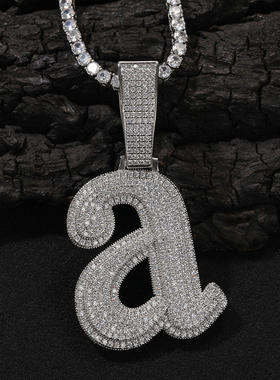 嘻哈项链字母a吊坠时尚潮流kendrick lamar同款铜镶锆石创意吊坠