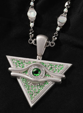 新品铜镶锆石千年积木三角形眼吊坠潮流嘻哈镀金男项链达人同款