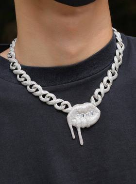 欧美ins嘴唇满钻吊坠嘻哈项链街头潮镶锆石几何无限链条项坠饰品