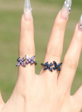 女铜镶钻蝴蝶个性戒指