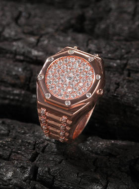 嘻哈朋克AP表戒指铜镶锆石ins风高级感个性潮流男士hiphop指环