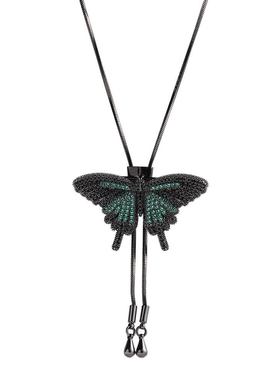 铜镶锆石蓝蝴蝶胸针卫衣链手工镶嵌钻嘻哈百搭送礼吊坠男女项链