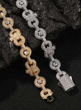 12mm铜镶嵌5A锆石无限符号十字架嘻哈项链时尚创意风潮人男士手链