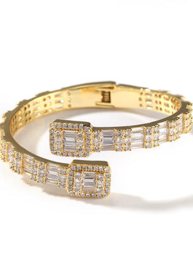 Hiphop男女锆石开口手镯双色