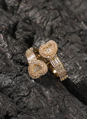 欧美潮流镶钻爱心嘻哈戒指个性指环网红ins满钻街头百搭情侣指扣