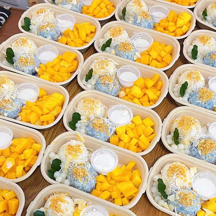 泰式芒果糯米饭打包盒一次性纸浆餐盒夜市摆摊轻食U型便当盒饭盒