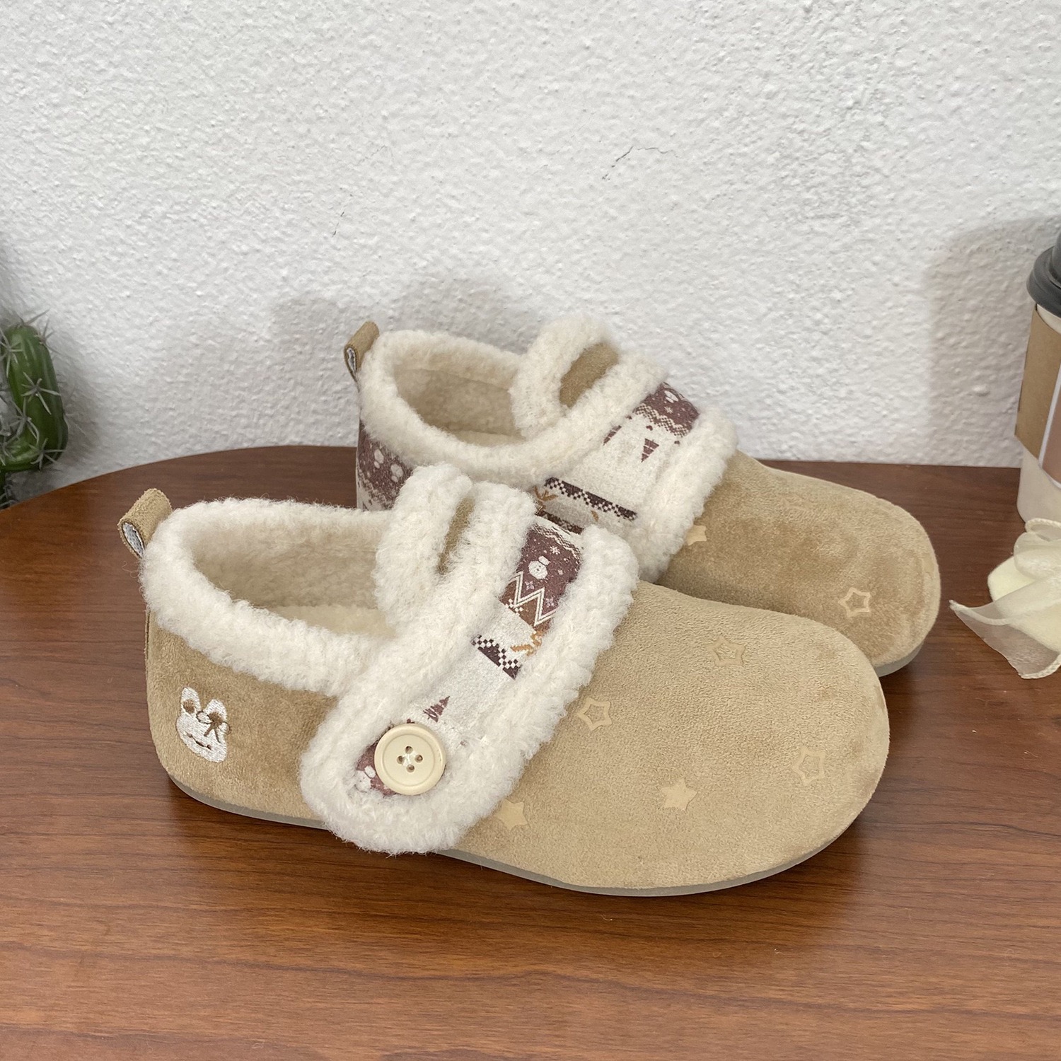 超火勃肯鞋毛绒保暖棉鞋冬外穿女新款增高加厚棕色鞋子女鞋毛毛鞋