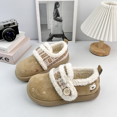 勃肯鞋女新款毛绒保暖魔术贴板鞋一脚蹬增高加绒鞋子女鞋冬天百搭