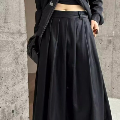 JVV SISTER秋冬高级感半身裙PU洗水皮轻奢高品质百褶裙显瘦高腰裙