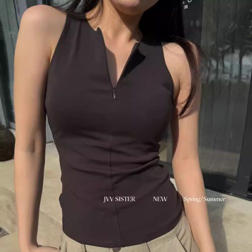 JVV SISTER简约立领无袖大牌风背心运动小众百搭纯棉外穿吊带上衣