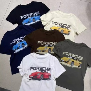 MORE有熊正品创意欧美风印花小个穿搭减龄汽车圆领短袖体恤衫上衣