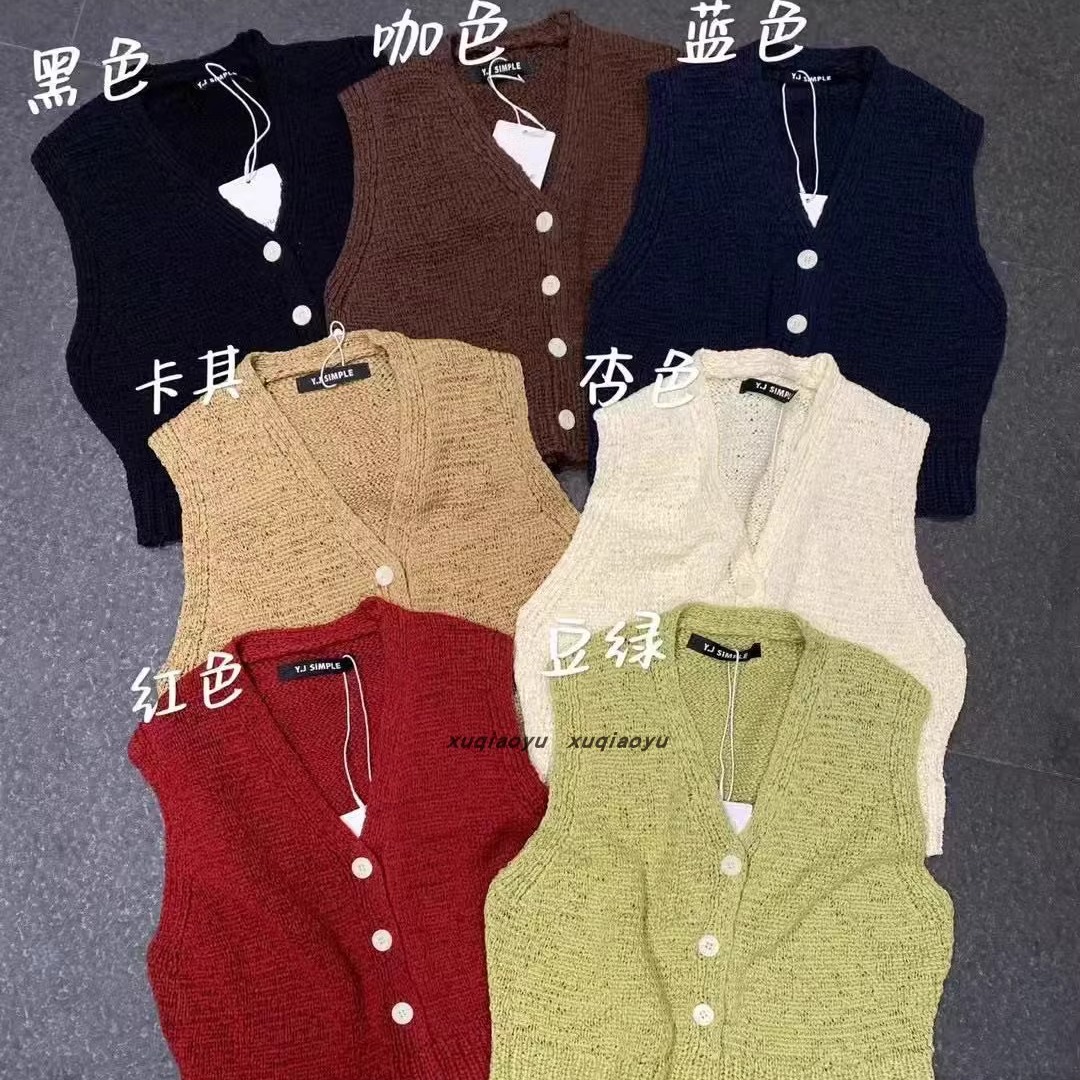 Y.JSIMPLE韩版时尚百搭针织马甲背心女外穿无袖坎肩气质短款上衣
