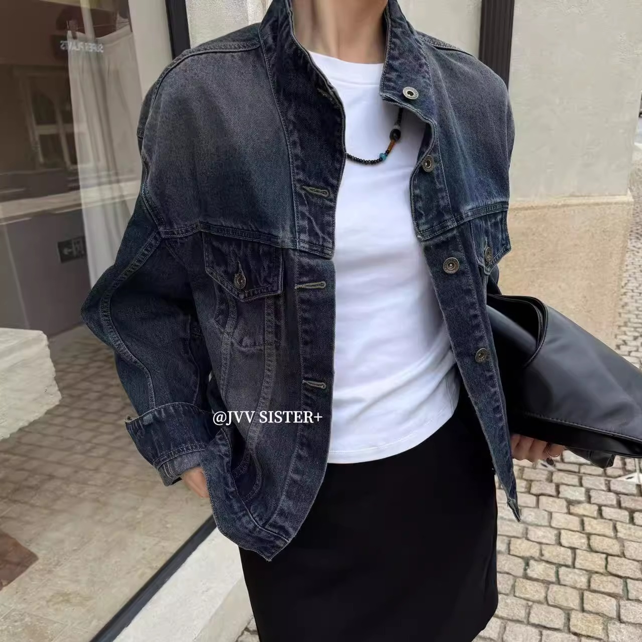 气质款JVV SISTER秋冬季收腰显瘦立领洗水轻奢风牛仔服外套上衣女