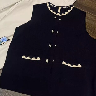 JVVSISTER复古高级感圆领针织马甲开衫背心女宽松显瘦百搭上衣秋