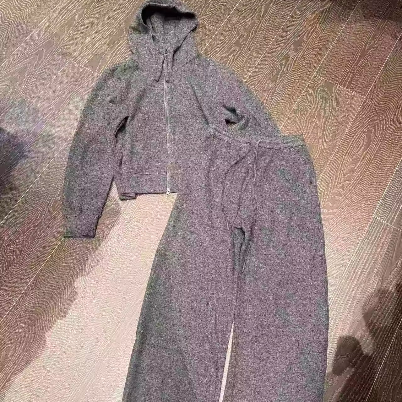 JVVSISTER新款大头花同款拉链连帽开衫卫衣外套+休闲长裤两件套冬