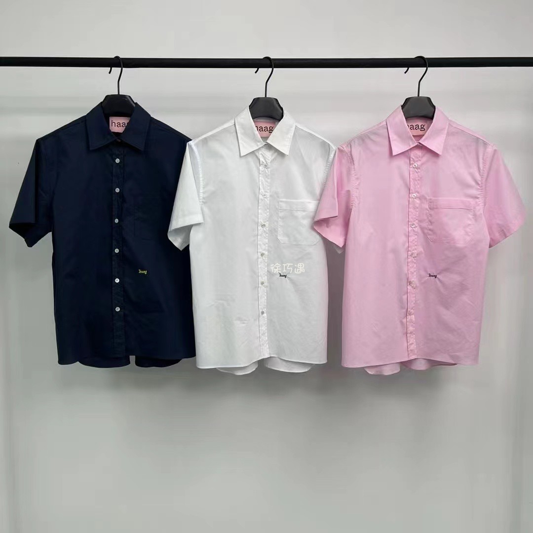宽松职场风排扣短袖纯棉衬衫