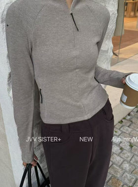 高弹力JVV SISTER拉链立领短款剪裁外套女冬季休闲显瘦运动上衣女