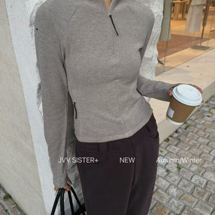休闲显瘦运动上衣女 剪裁外套女冬季 高弹力JVV SISTER拉链立领短款