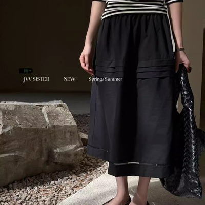JVV SISTER美式春夏半身裙女高腰显瘦休闲风纯色A字裙花苞裙长裙