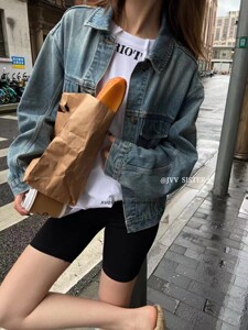 气质款JVVSISTER51321早秋复古欧美风收腰显瘦做旧牛仔服外套上衣