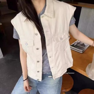 JVVSISTER夏季 刺绣重工牛仔马甲女宽松显瘦马夹休闲背心坎肩外穿