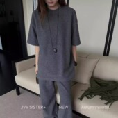 保暖两件套上衣卫裤 JVV 圆领套头T恤 阔腿裤 SISTER休闲套装 女冬季
