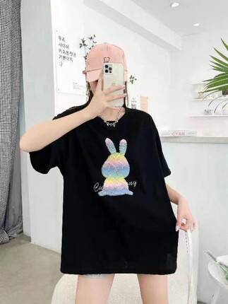 清仓驰爽2023夏装新款大码女装胖MM宽松时尚洋气短袖套头百搭T恤