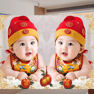 小男孩宝宝贴画早生贵子多子多福胖娃娃画报福娃金童玉宝宝图海报