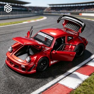 FG 1:64 保时捷930 RWB 宽体改装 透明红 全开合金汽车模型