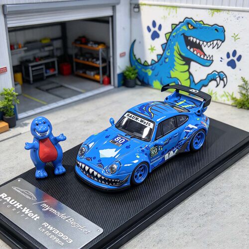 1:64 MC 保时捷RWB993 High Wing 高翼蓝色霸王龙涂装汽车模型