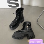 机车少女lolita暗黑马丁靴潮酷ins高跟厚底增高短靴春jk单靴子