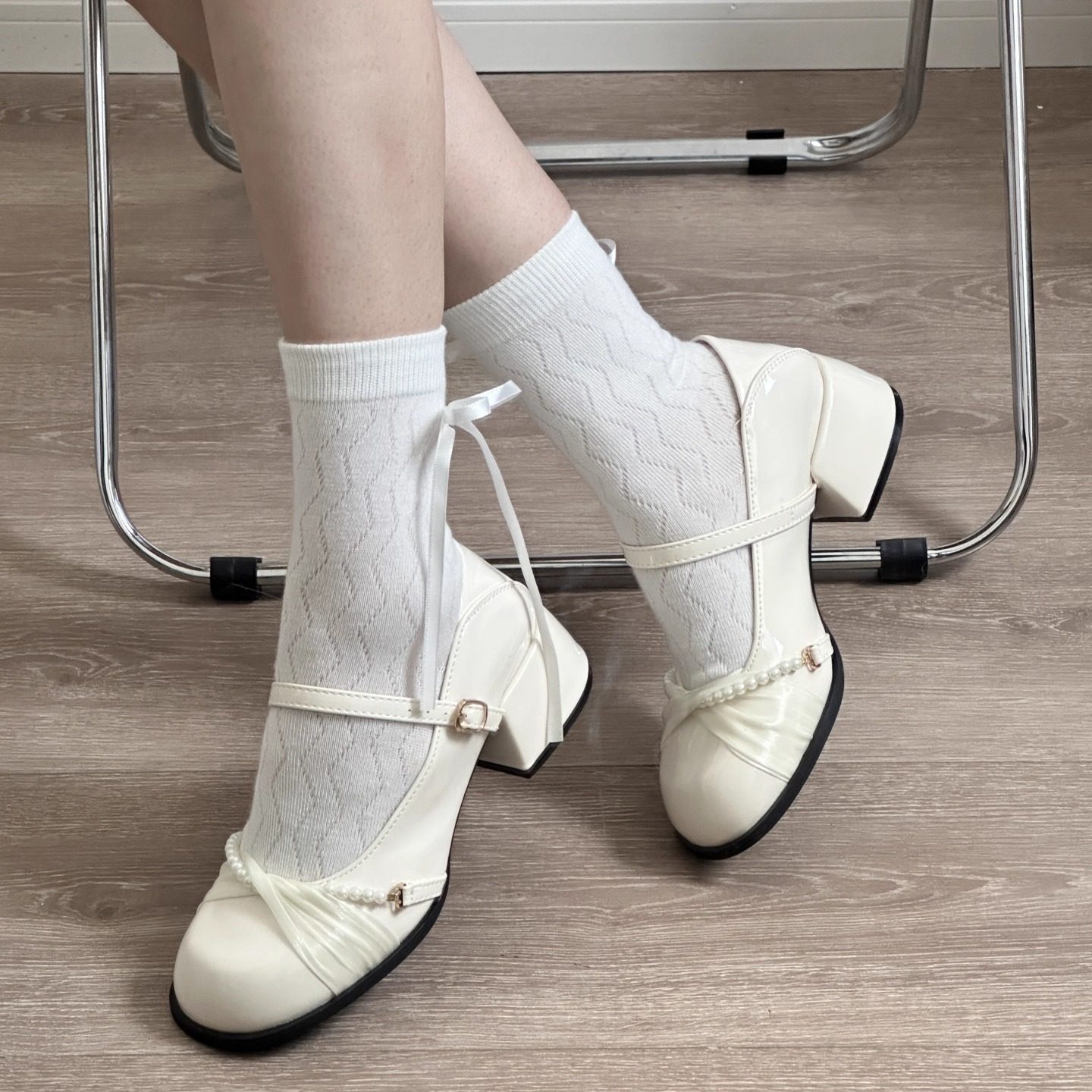 法式珍珠玛丽珍鞋女2025春夏新款百搭复古温柔风浅口粗跟单鞋配裙,女鞋,时尚芭蕾鞋,淘宝优惠券,粉丝福利购,淘宝优惠卷