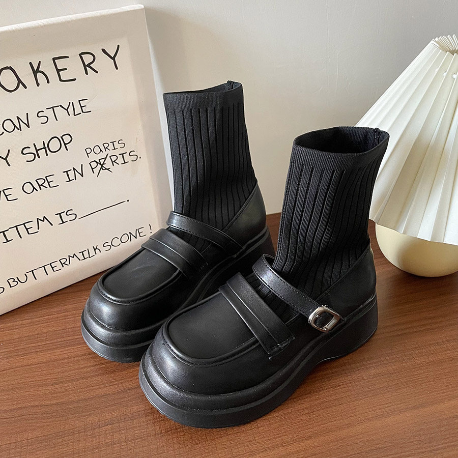 网红马丁靴女英伦风厚底针织弹力袜靴ins潮炸街瘦瘦松糕春秋短靴