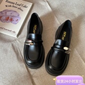 女2025新款 法式 百搭小皮鞋 圆头厚底英伦风乐福鞋 复古一脚蹬单鞋