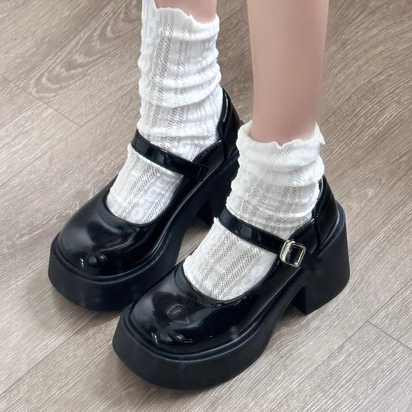 8cm~纯色甜酷厚底高跟小皮鞋女春夏季粗跟增高法式复古玛丽珍单鞋,女鞋,玛丽珍鞋,淘宝优惠券,粉丝福利购,淘宝优惠卷