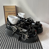 朋克lolita鞋 圆头单鞋 甜酷辣妹y2k亚文化朋克暗黑学生厚底鞋 女鞋