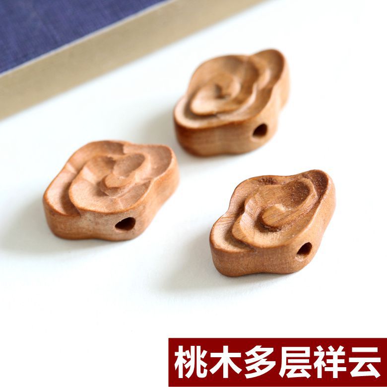 桃木雕刻打孔散珠编手链diy串小众木作