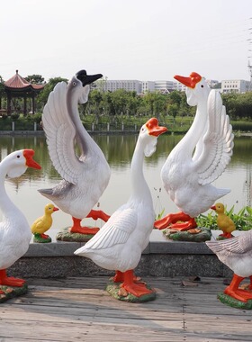 仿真大白鹅摆件玻璃钢户外庭院