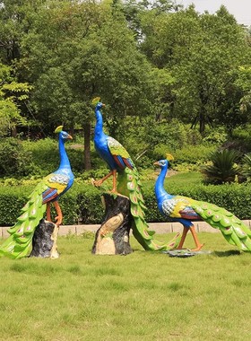 户外大号仿真开屏孔雀摆件玻璃钢动物雕塑户外花园摆件庭院装饰品