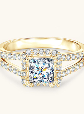 时尚公主方形1克拉钻梦戒指女小方糖仿真莫桑钻戒指环甜酷风婚戒