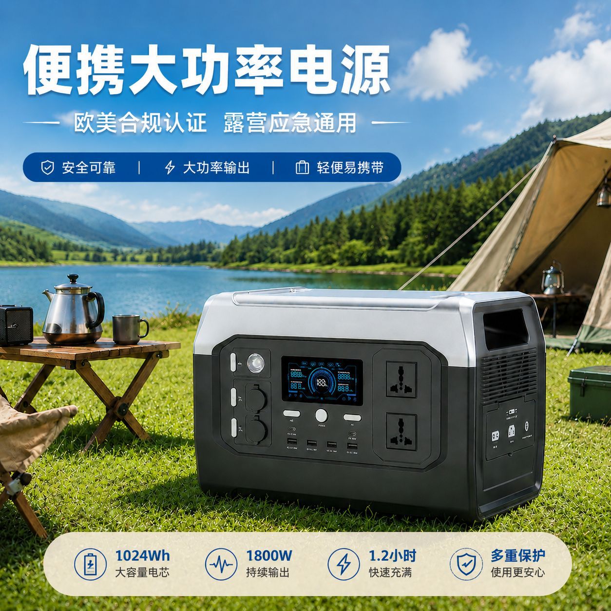 1800W便携移动电源大容量户外储能电源房车露营户外移动电源220V