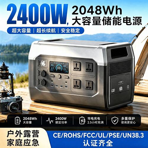 2400W便携储能电源大容量应急储能电源太阳能充电户外移动电源