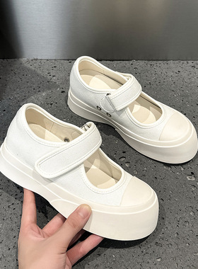 7CM内增高法式玛丽珍女鞋zhao露思mono同款丑萌凉鞋大头帆布鞋女